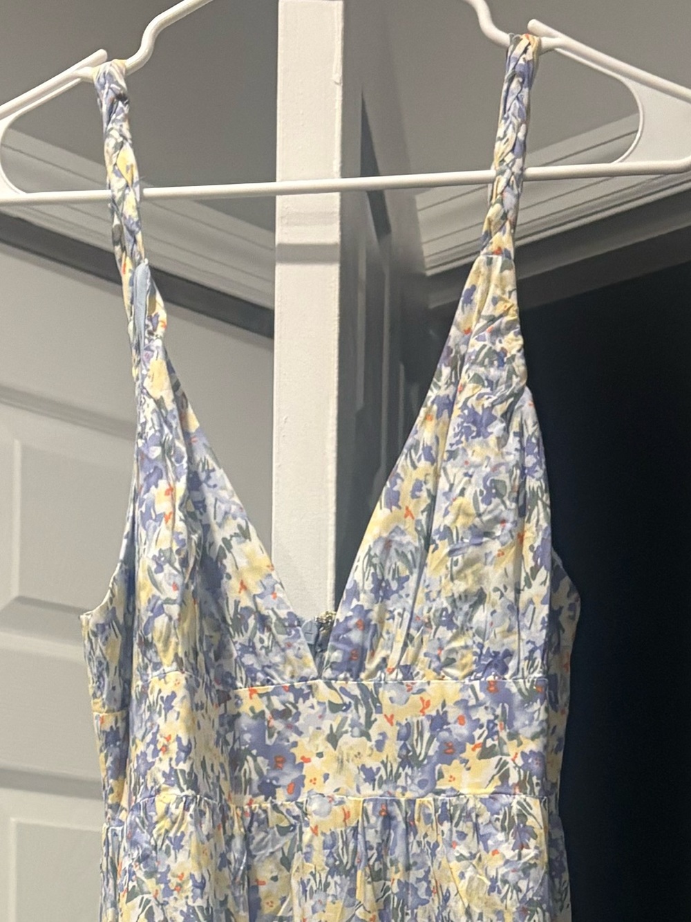 Lulu's Pastel Floral V-Neck Sundress in Blue, Yellow & White